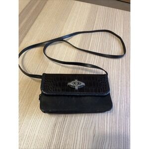 Brighton Black Croc Leather Crossbody Wallet Vintage
